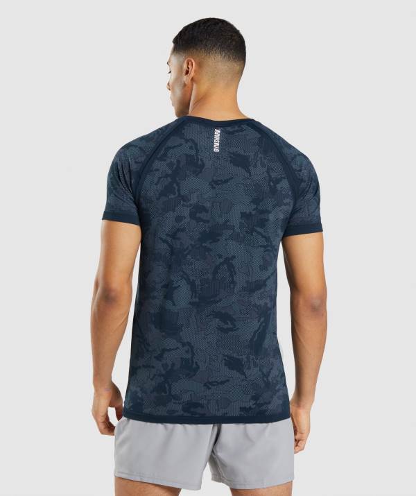 Panske Tricka Gymshark Geo Seamless Námornícka Modrá / Modre | MC0382176